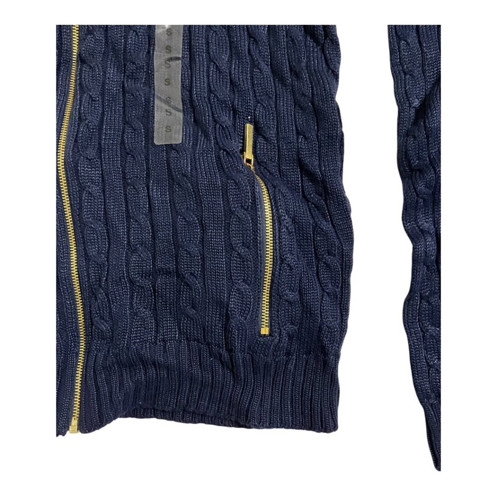 Lauren Ralph Lauren Navy Cable Knit Full Zip Jacket Womens XS/S NWT $89 MSRP - Picture 4 of 6